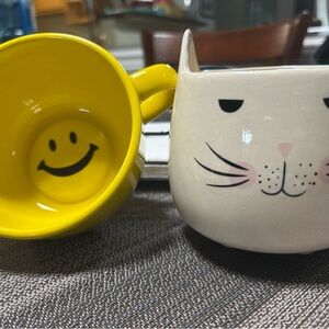 Cat and Smiley Face Mugs